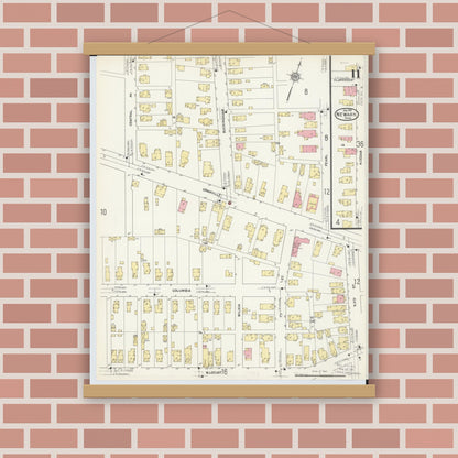 Old map wall art mockup — magnetic wood frame on brick wall — Sanborn Fire Insurance Map from Newark, Licking County, Ohio (1912), Sheet #0011