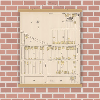 Old map wall art mockup — magnetic wood frame on brick wall — Sanborn Fire Insurance Map from Shamokin, Northumberland County, Pennsylvania (1922), Sheet #0025