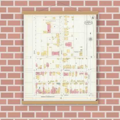 Old map wall art mockup — magnetic wood frame on brick wall — Sanborn Fire Insurance Map from Blairsville, Indiana County, Pennsylvania (1903), Sheet #0005