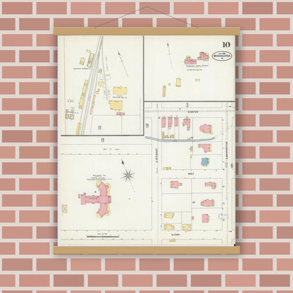 Old map wall art mockup — magnetic wood frame on brick wall — Sanborn Fire Insurance Map from Winchester, Independent Cities, Virginia (1903), Sheet #0010