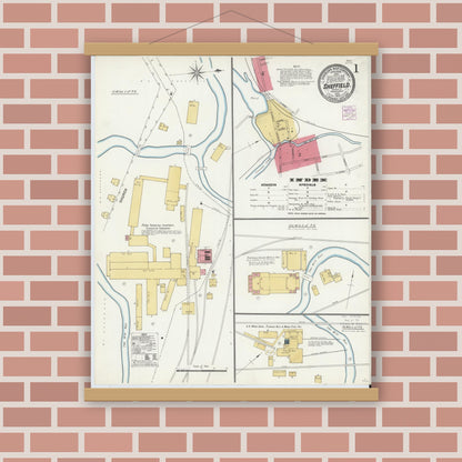 Old map wall art mockup — magnetic wood frame on brick wall — Sanborn Fire Insurance Map from Sheffield, Warren County, Pennsylvania (1905) - Complete Map Set