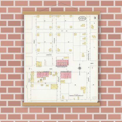 Old map wall art mockup — magnetic wood frame on brick wall — Sanborn Fire Insurance Map from Fort Meade, Polk County, Florida (1911), Sheet #0003