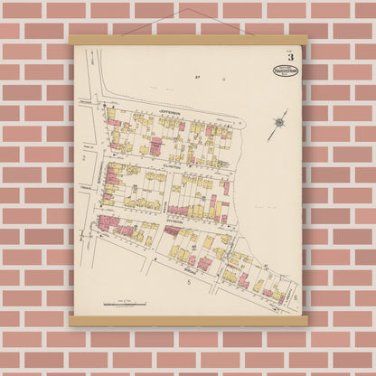 Old map wall art mockup — magnetic wood frame on brick wall — Sanborn Fire Insurance Map from Haverstraw, Rockland County, New York (1921), Sheet #0003