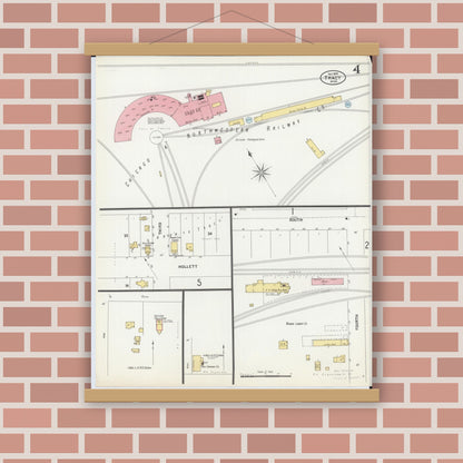 Old map wall art mockup — magnetic wood frame on brick wall — Sanborn Fire Insurance Map from Tracy, Lyon County, Minnesota (1899), Sheet #0004