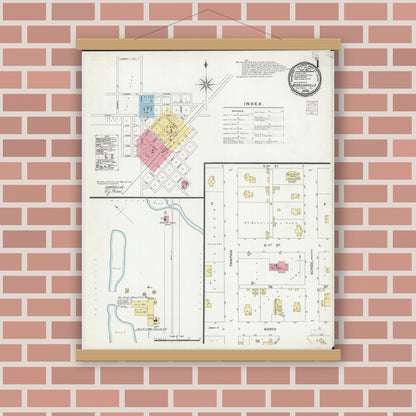 Old map wall art mockup — magnetic wood frame on brick wall — Sanborn Fire Insurance Map from Morrisonville, Christian County, Illinois (1901) - Complete Map Set