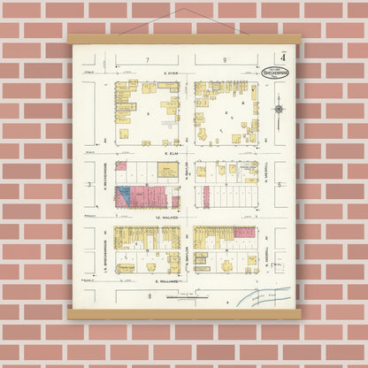 Old map wall art mockup — magnetic wood frame on brick wall — Sanborn Fire Insurance Map from Breckenridge, Stephens County, Texas (1921), Sheet #0004