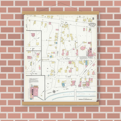 Old map wall art mockup — magnetic wood frame on brick wall — Sanborn Fire Insurance Map from Galena, Jo Daviess County, Illinois (1912), Sheet #0008