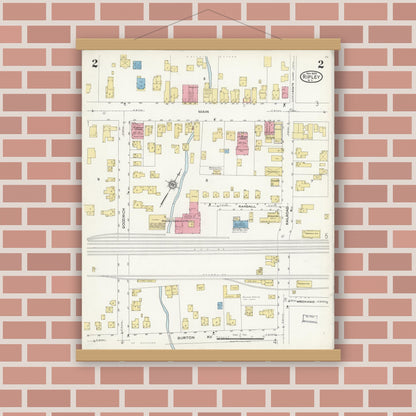 Old map wall art mockup — magnetic wood frame on brick wall — Sanborn Fire Insurance Map from Ripley, Chautauqua County, New York (1924), Sheet #0002