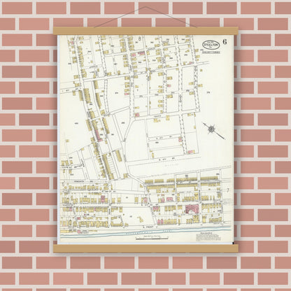 Old map wall art mockup — magnetic wood frame on brick wall — Sanborn Fire Insurance Map from Steelton, Dauphin County, Pennsylvania (1915), Sheet #0006