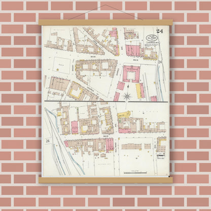 Old map wall art mockup — magnetic wood frame on brick wall — Sanborn Fire Insurance Map from El Paso, El Paso County, Texas (1898), Sheet #0024