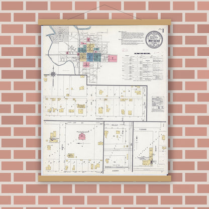 Old map wall art mockup — magnetic wood frame on brick wall — Sanborn Fire Insurance Map from Watseka, Iroquois County, Illinois (1911) - Complete Map Set