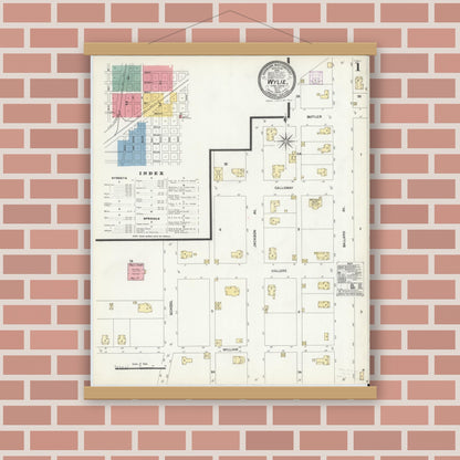 Old map wall art mockup — magnetic wood frame on brick wall — Sanborn Fire Insurance Map from Wylie, Collin County, Texas (1906) - Complete Map Set