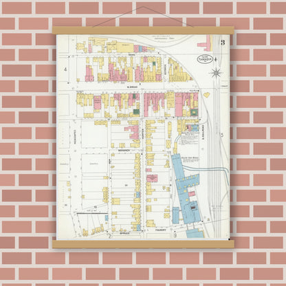 Old map wall art mockup — magnetic wood frame on brick wall — Sanborn Fire Insurance Map from Tamaqua, Schuylkill County, Pennsylvania (1902), Sheet #0003