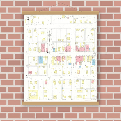 Old map wall art mockup — magnetic wood frame on brick wall — Sanborn Fire Insurance Map from Brighton, Washington County, Iowa (1933), Sheet #0002