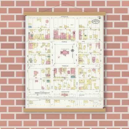 Old map wall art mockup — magnetic wood frame on brick wall — Sanborn Fire Insurance Map from Carlyle, Clinton County, Illinois (1909), Sheet #0002