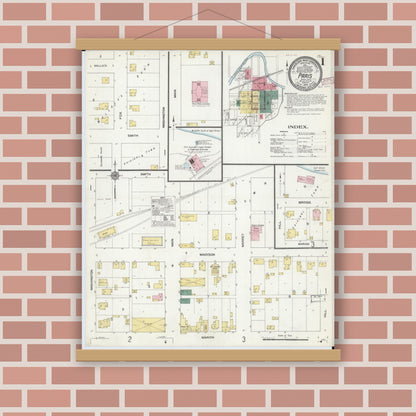 Old map wall art mockup — magnetic wood frame on brick wall — Sanborn Fire Insurance Map from Paris, Monroe County, Missouri (1910) - Complete Map Set