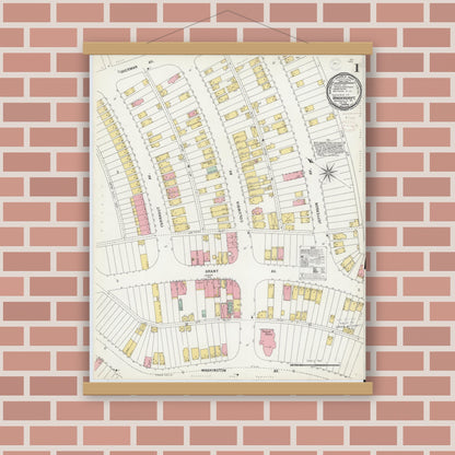 Old map wall art mockup — magnetic wood frame on brick wall — Sanborn Fire Insurance Map from Vandergrift, Westmoreland County, Pennsylvania (1899) - Complete Map Set