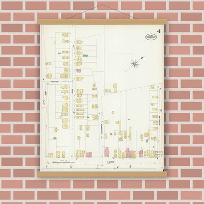 Old map wall art mockup — magnetic wood frame on brick wall — Sanborn Fire Insurance Map from Woodbury, Gloucester County, New Jersey (1902), Sheet #0004