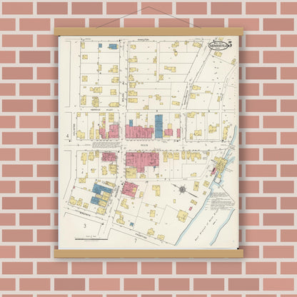Old map wall art mockup — magnetic wood frame on brick wall — Sanborn Fire Insurance Map from Monroeville, Huron County, Ohio (1922), Sheet #0005