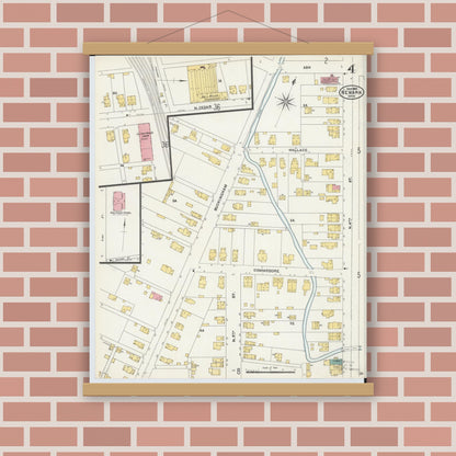 Old map wall art mockup — magnetic wood frame on brick wall — Sanborn Fire Insurance Map from Newark, Licking County, Ohio (1905), Sheet #0004