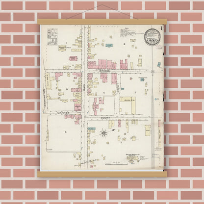 Old map wall art mockup — magnetic wood frame on brick wall — Sanborn Fire Insurance Map from Liberty, Bedford County, Virginia (1886) - Complete Map Set