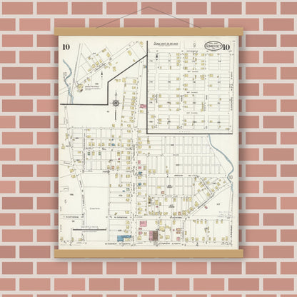Old map wall art mockup — magnetic wood frame on brick wall — Sanborn Fire Insurance Map from Somerset, Somerset County, Pennsylvania (1924), Sheet #0010