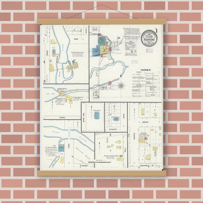 Old map wall art mockup — magnetic wood frame on brick wall — Sanborn Fire Insurance Map from Rushford, Fillmore County, Minnesota (1909) - Complete Map Set