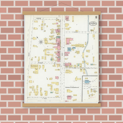 Old map wall art mockup — magnetic wood frame on brick wall — Sanborn Fire Insurance Map from Schoharie, Schoharie County, New York (1898), Sheet #0002