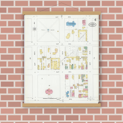 Old map wall art mockup — magnetic wood frame on brick wall — Sanborn Fire Insurance Map from Faribault, Rice County, Minnesota (1905), Sheet #0004