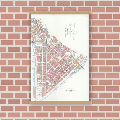 Old map wall art mockup — magnetic wood frame on brick wall — Sanborn Fire Insurance Map from Pittsburgh, Allegheny County, Pennsylvania (1904), Sheet #0001