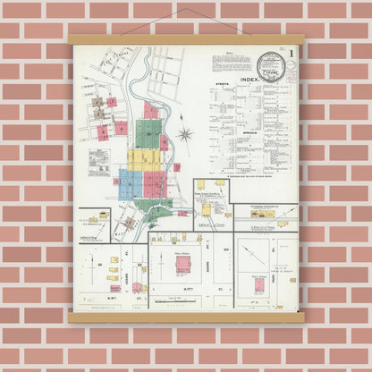 Old map wall art mockup — magnetic wood frame on brick wall — Sanborn Fire Insurance Map from Tyrone, Blair County, Pennsylvania (1901) - Complete Map Set