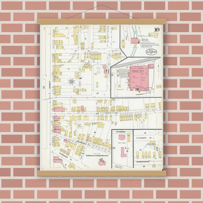 Old map wall art mockup — magnetic wood frame on brick wall — Sanborn Fire Insurance Map from Sunbury, Northumberland County, Pennsylvania (1901), Sheet #0010