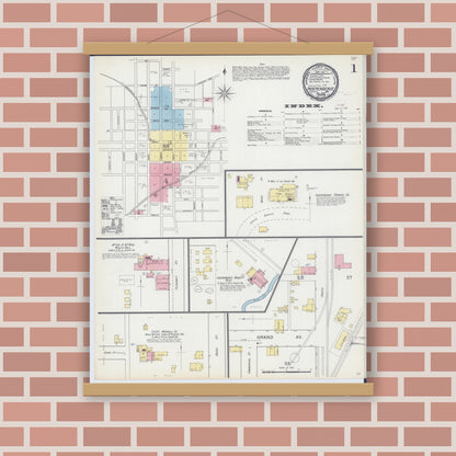 Old map wall art mockup — magnetic wood frame on brick wall — Sanborn Fire Insurance Map from Independence, Jackson County, Missouri (1892) - Complete Map Set