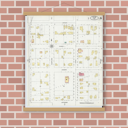 Old map wall art mockup — magnetic wood frame on brick wall — Sanborn Fire Insurance Map from Hart, Oceana County, Michigan (1900), Sheet #0004