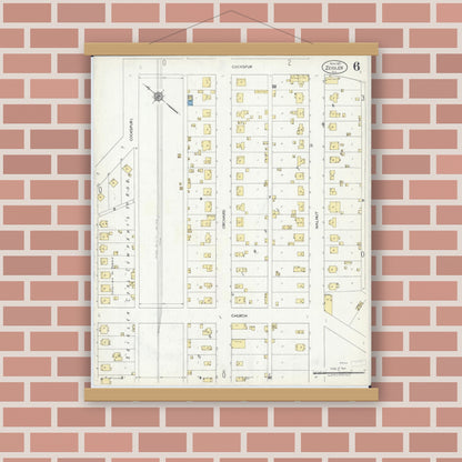 Old map wall art mockup — magnetic wood frame on brick wall — Sanborn Fire Insurance Map from Zeigler, Franklin County, Illinois (1921), Sheet #0006