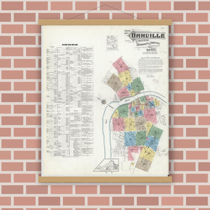 Old map wall art mockup — magnetic wood frame on brick wall — Sanborn Fire Insurance Map from Danville, Independent Cities, Virginia (1915) - Complete Map Set