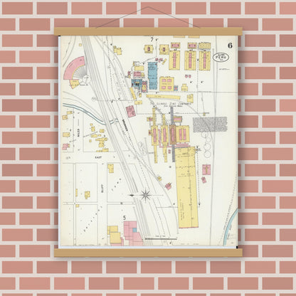 Old map wall art mockup — magnetic wood frame on brick wall — Sanborn Fire Insurance Map from Peru, La Salle County, Illinois (1902), Sheet #0006