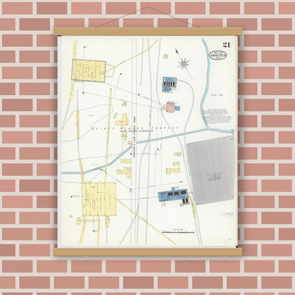 Old map wall art mockup — magnetic wood frame on brick wall — Sanborn Fire Insurance Map from Hancock, Houghton County, Michigan (1907), Sheet #0021