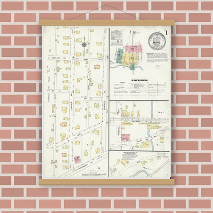 Old map wall art mockup — magnetic wood frame on brick wall — Sanborn Fire Insurance Map from Mars, Butler County, Pennsylvania (1911), Sheet #0001