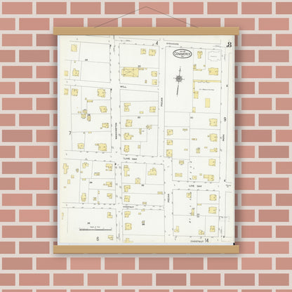 Old map wall art mockup — magnetic wood frame on brick wall — Sanborn Fire Insurance Map from Commerce, Hunt County, Texas (1911), Sheet #0008