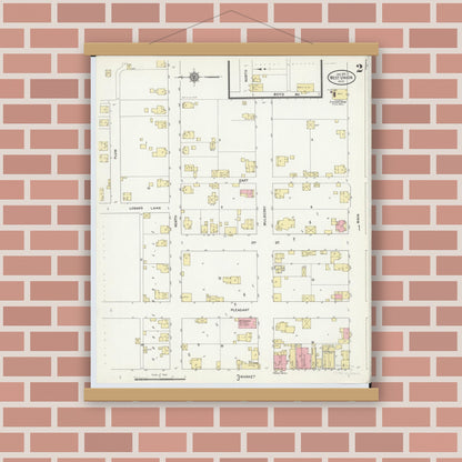 Old map wall art mockup — magnetic wood frame on brick wall — Sanborn Fire Insurance Map from West Union, Adams County, Ohio (1912), Sheet #0002