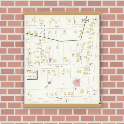 Old map wall art mockup — magnetic wood frame on brick wall — Sanborn Fire Insurance Map from Rockland, Plymouth County, Massachusetts (1912), Sheet #0002