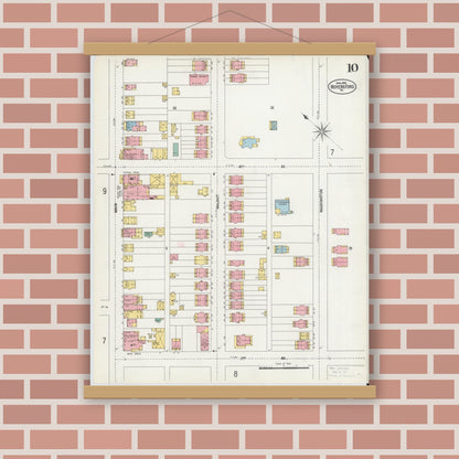 Old map wall art mockup — magnetic wood frame on brick wall — Sanborn Fire Insurance Map from Royersford, Montgomery County, Pennsylvania (1902), Sheet #0010