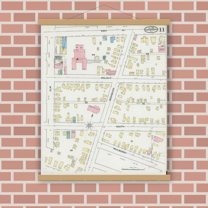 Old map wall art mockup — magnetic wood frame on brick wall — Sanborn Fire Insurance Map from Lockport, Niagara County, New York (1892), Sheet #0011