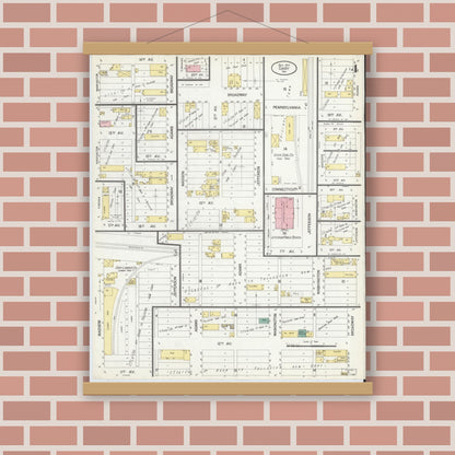 Old map wall art mockup — magnetic wood frame on brick wall — Sanborn Fire Insurance Map from Gary, Lake County, Indiana (1907), Sheet #0004