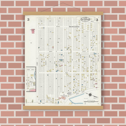 Old map wall art mockup — magnetic wood frame on brick wall — Sanborn Fire Insurance Map from East Paterson, Bergen County, New Jersey (1925), Sheet #0003