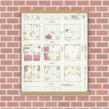 Old map wall art mockup — magnetic wood frame on brick wall — Sanborn Fire Insurance Map from Rice, Navarro County, Texas (1921), Sheet #0002