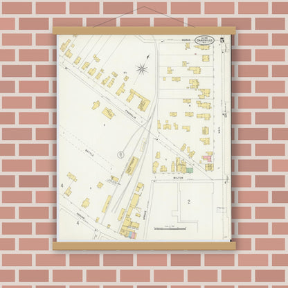 Old map wall art mockup — magnetic wood frame on brick wall — Sanborn Fire Insurance Map from Dansville, Livingston County, New York (1898), Sheet #0005