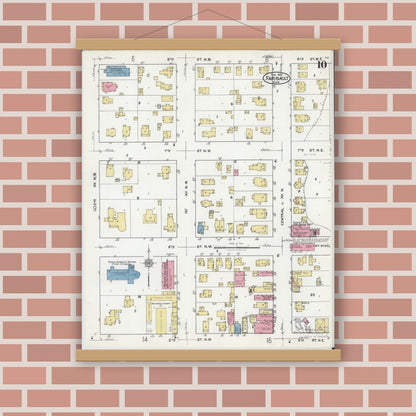 Old map wall art mockup — magnetic wood frame on brick wall — Sanborn Fire Insurance Map from Faribault, Rice County, Minnesota (1921), Sheet #0010