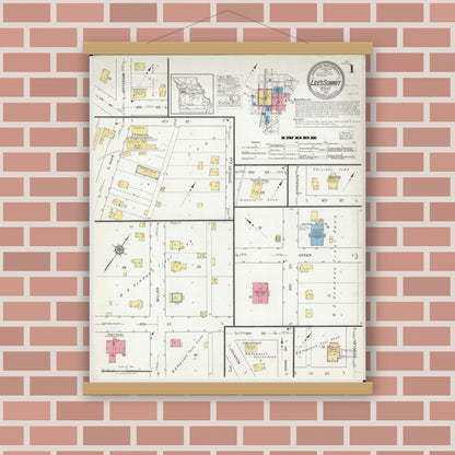 Old map wall art mockup — magnetic wood frame on brick wall — Sanborn Fire Insurance Map from Lee's Summit, Jackson County, Missouri (1918) - Complete Map Set